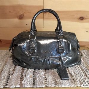 Metallic and fun! Coach Ashley silver satchel bag
